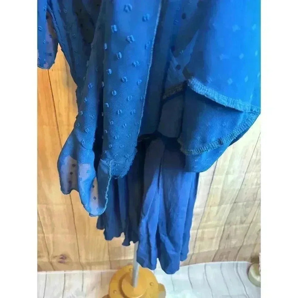 Swiss Dot Faux Wrap Dress with Lining Deep Blue Size S - Picture 7 of 12